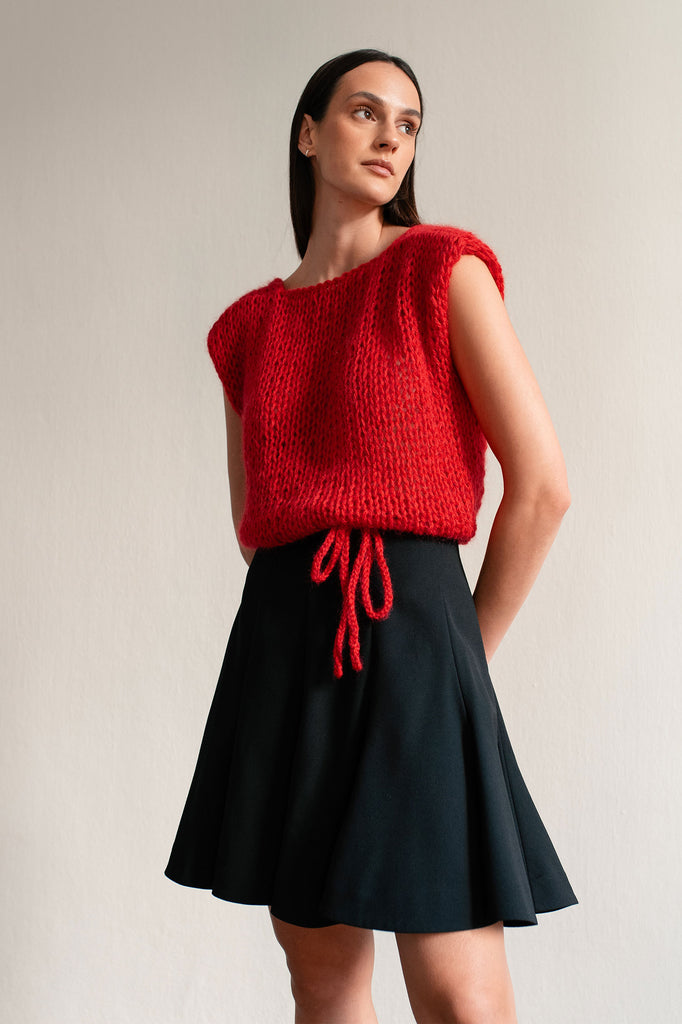 Red mohair hand knit vest