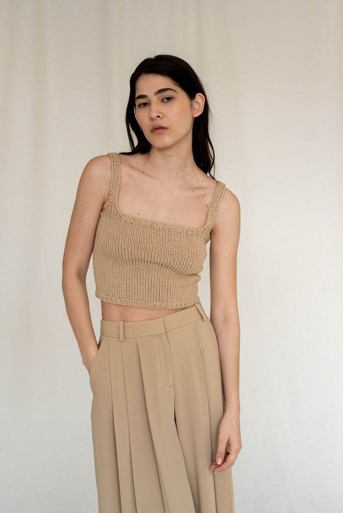 Square neck cami in light wheat