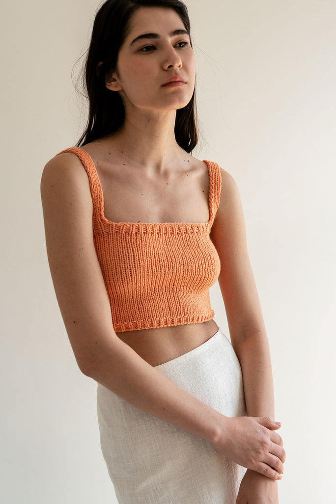 Square neck crop top in peach