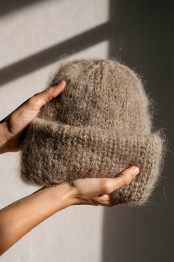 Taupe brushed mohair beanie