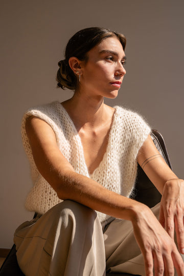 White mohair wrap vest