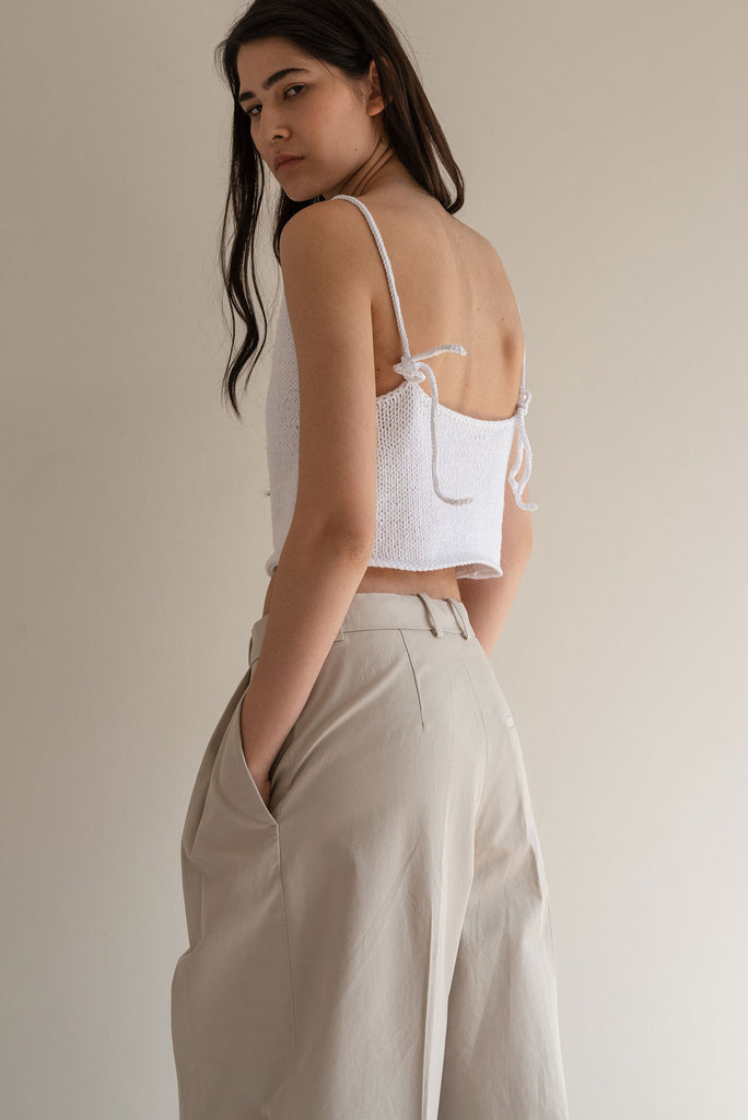 White open back hand knit top