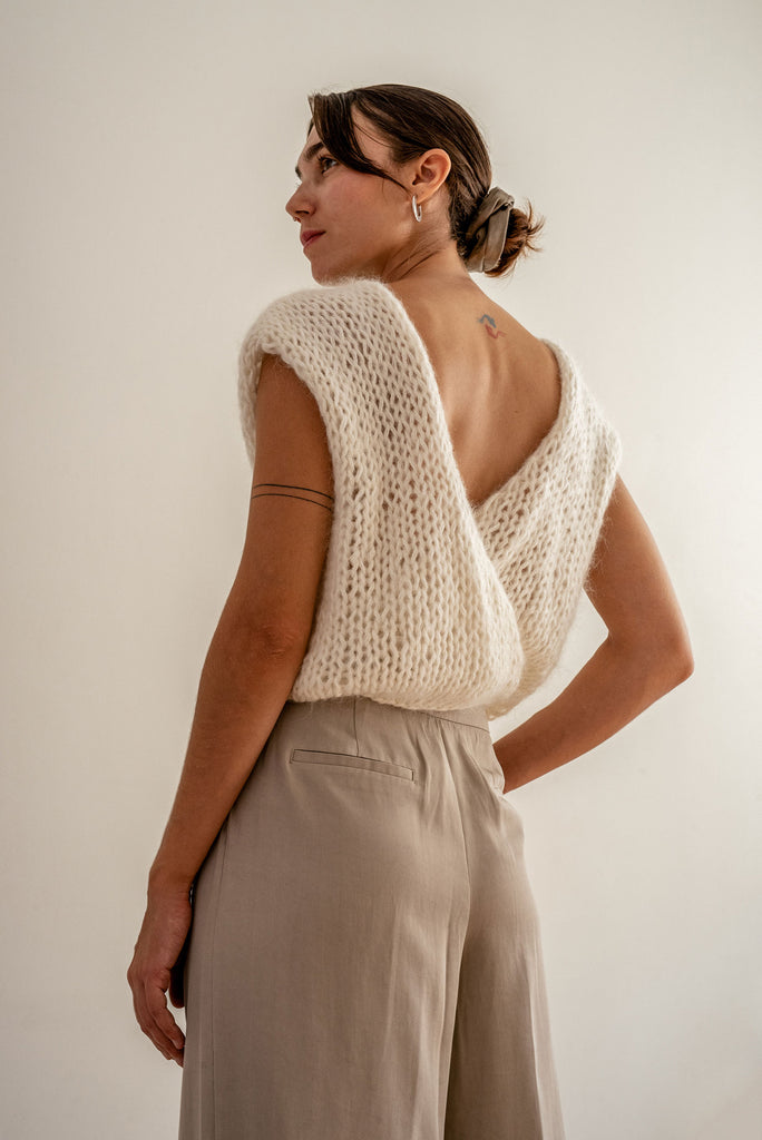 White open back mohair top