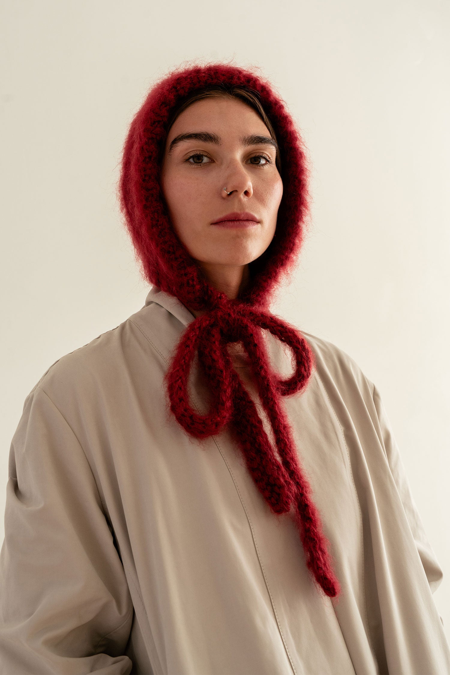 NEW Red Bonnet Hat Mohair 80% Silk 20% Premium Italian Yarn Soft Wool Tied Bonnet Hat - Red/Burgundy – CLÒIMH main image 2