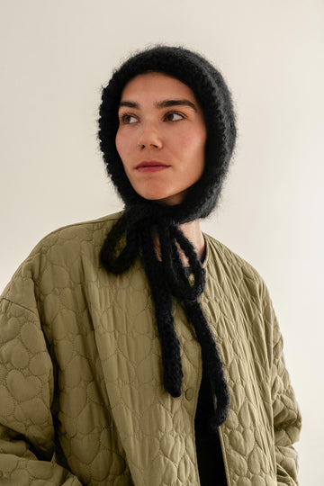 Womens black mohair bonnet