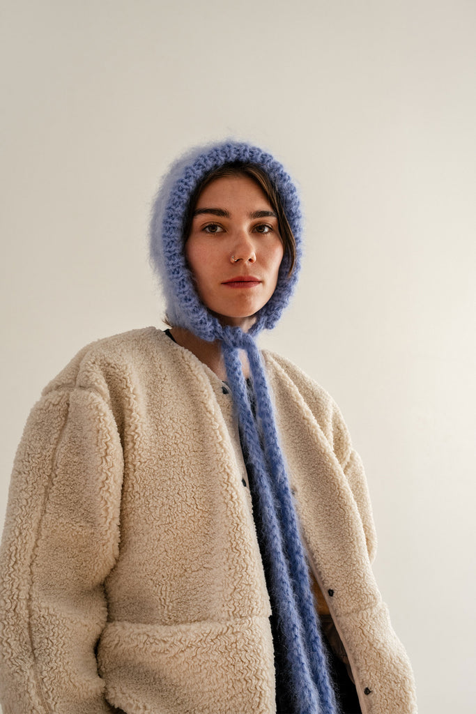 Womens mohair bonnet in blue color
