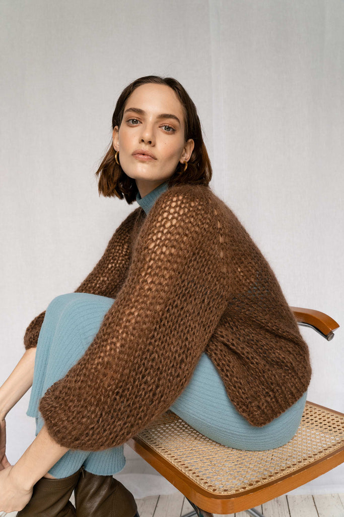Airy Mohair Bomber in Cocoa brown
