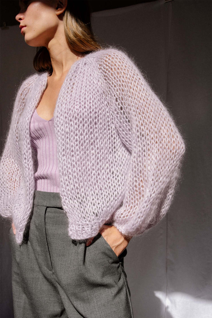 Airy mohair bomber in feather lilac