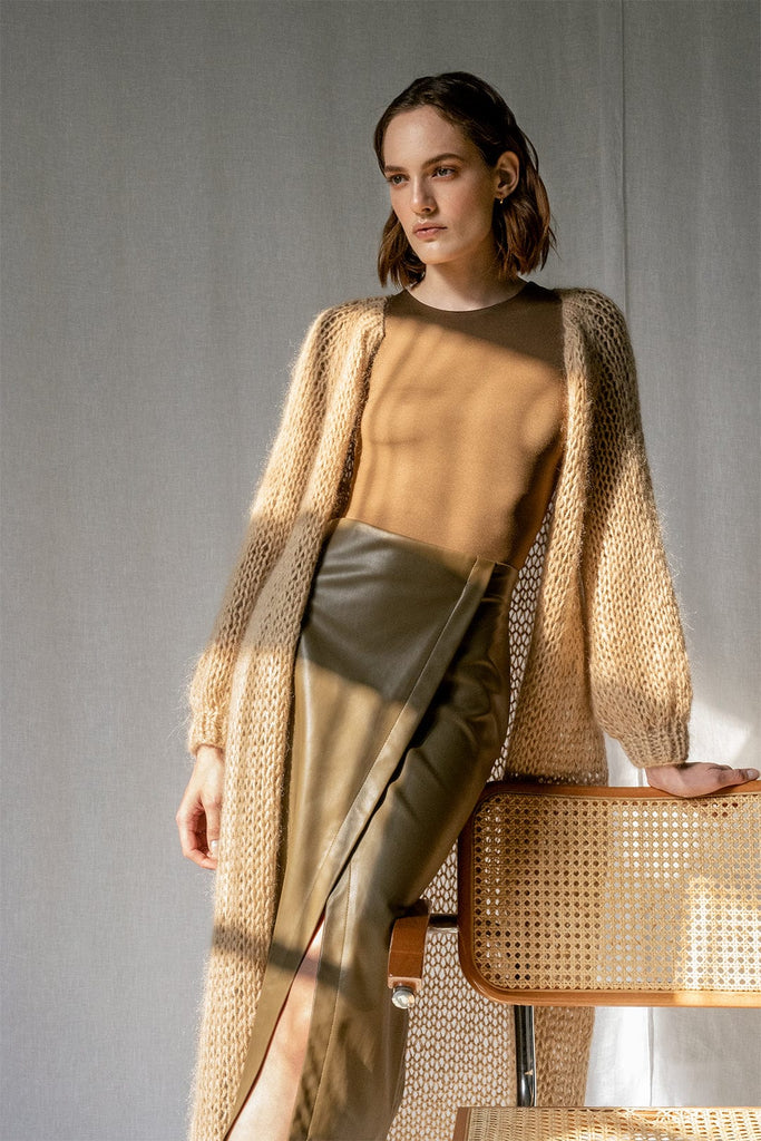 Airy Mohair Coat in Honey - Plexida Knitwear
