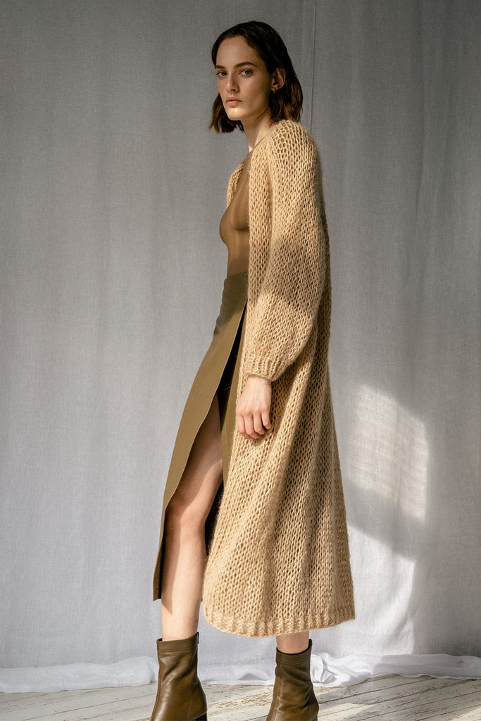 Airy Mohair Coat in Honey - Plexida Knitwear