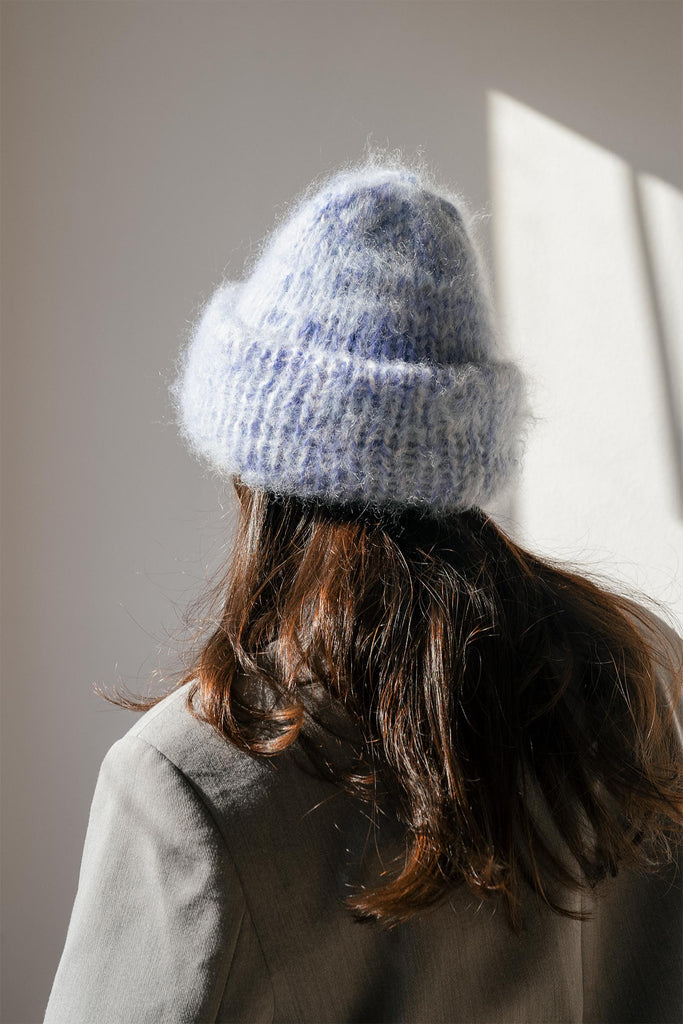 Back of the brushed mohair beanie in sky