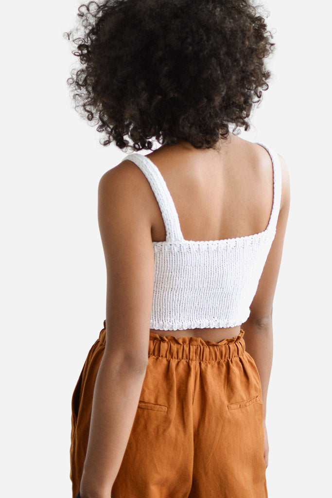 Back of square neck crop top in bright white