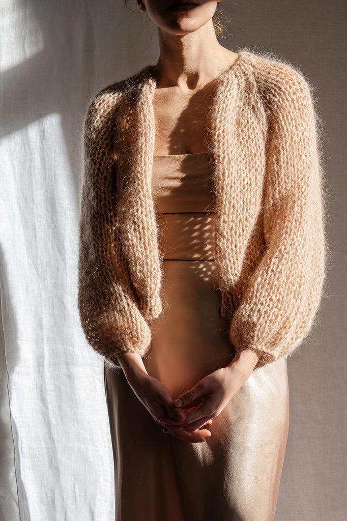 Beige airy mohair bomber