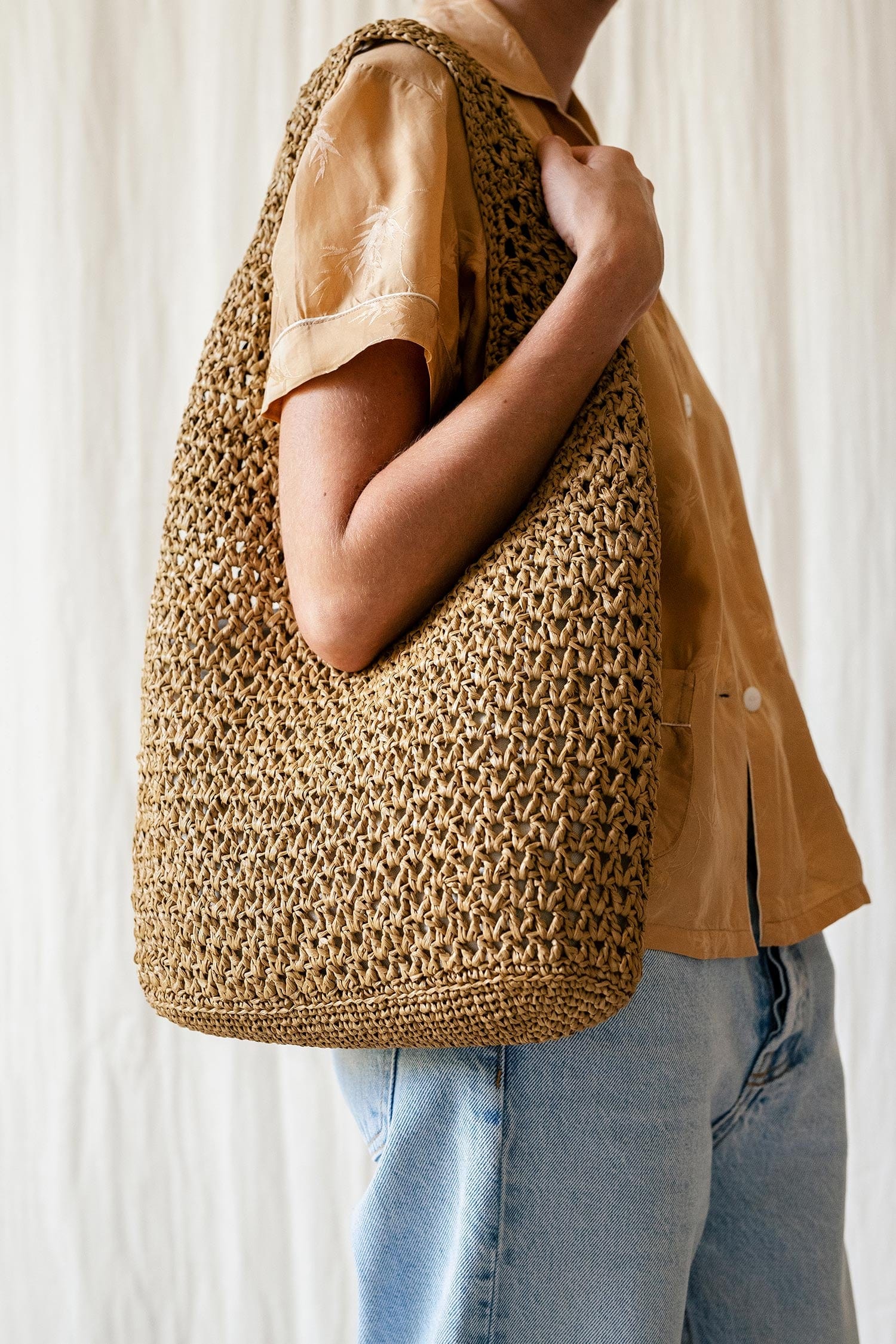 Plexida Crochet Raffia Clutch in Tan, Straw Summer Bag, Raffia