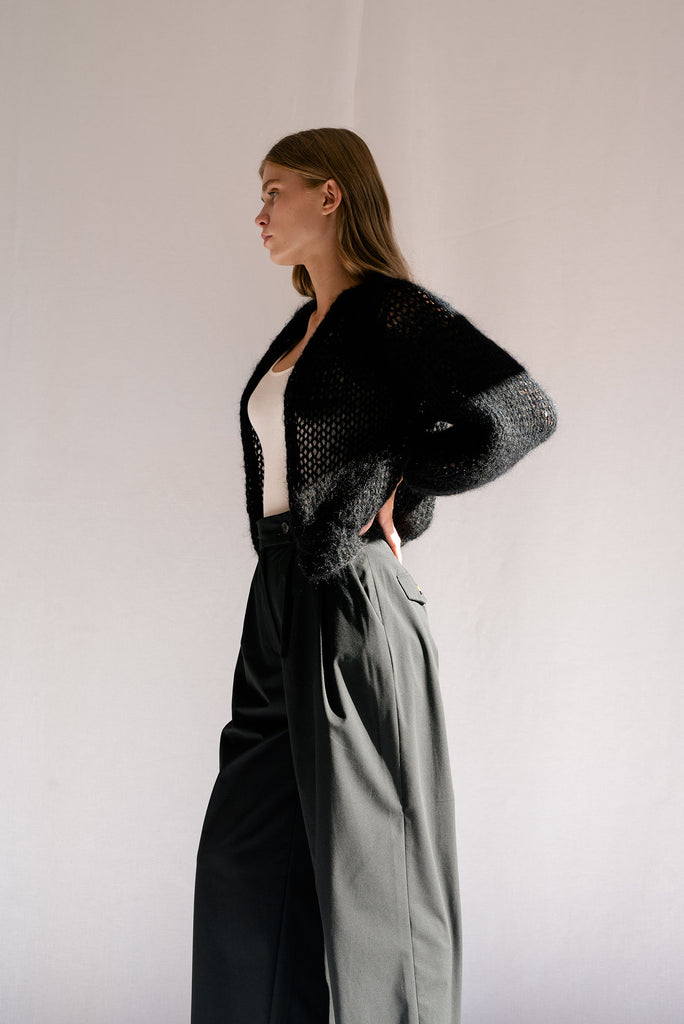 Black airy mohair bomber cardigan