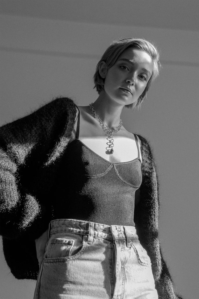 Black mohair bomber cardigan