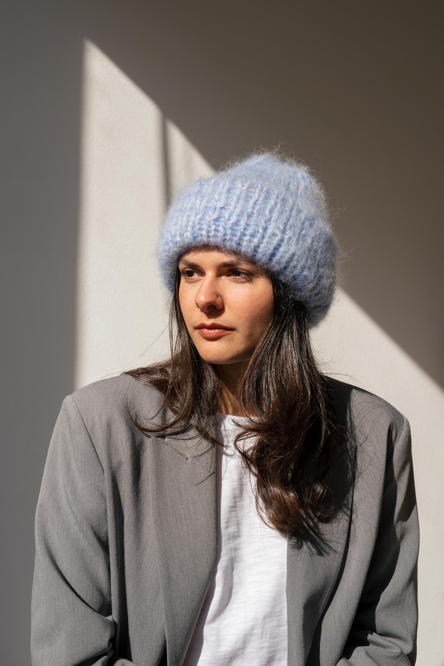 Brushed Mohair Beanie in Sky Mix – Plexida Knitwear
