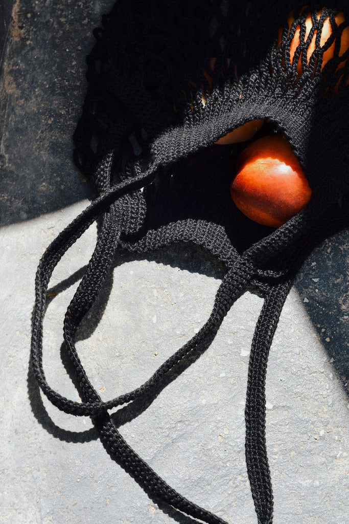 Crochet Market Bag in Black - Plexida Knitwear