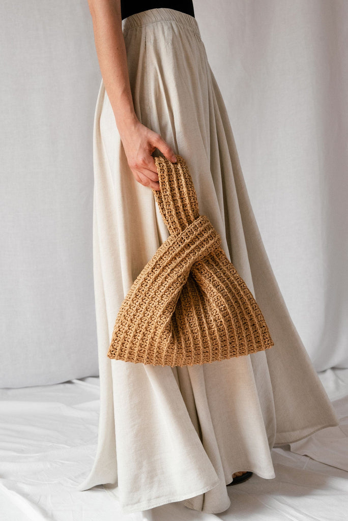 Crochet raffia knot bag in tan