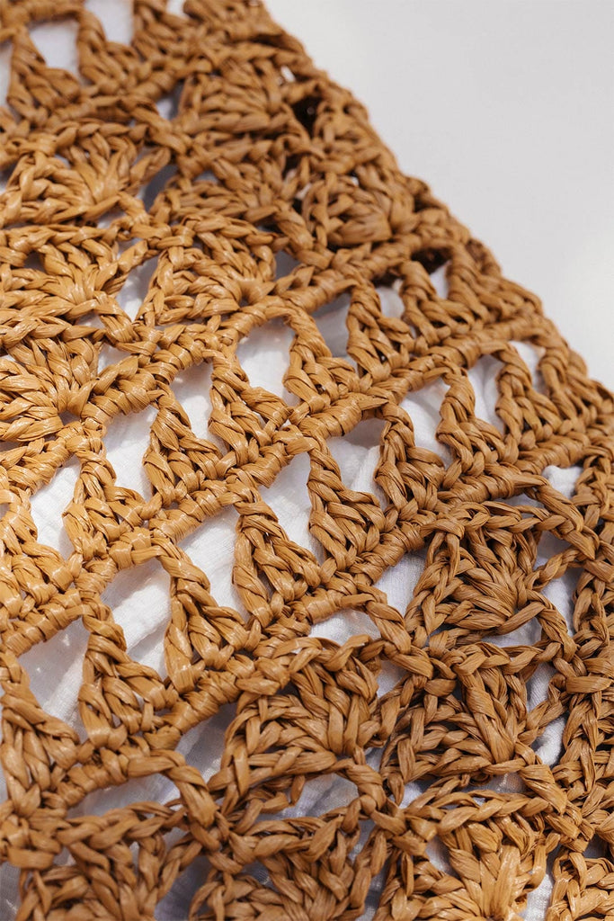 Detail of the raffia anemone tote in tan
