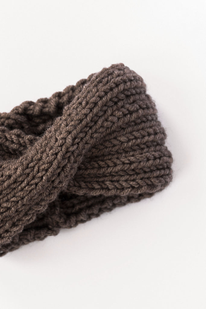 Detail of the wool turban in light brown