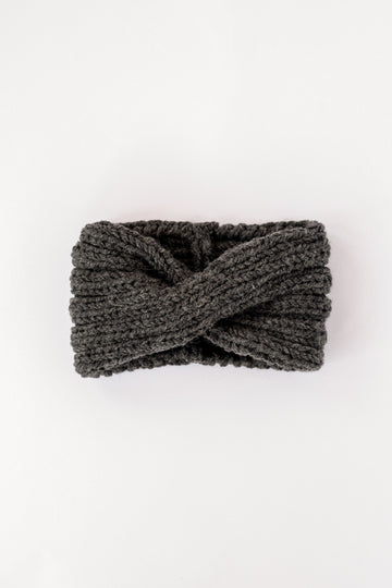 Hand knit headband turban in dark grey