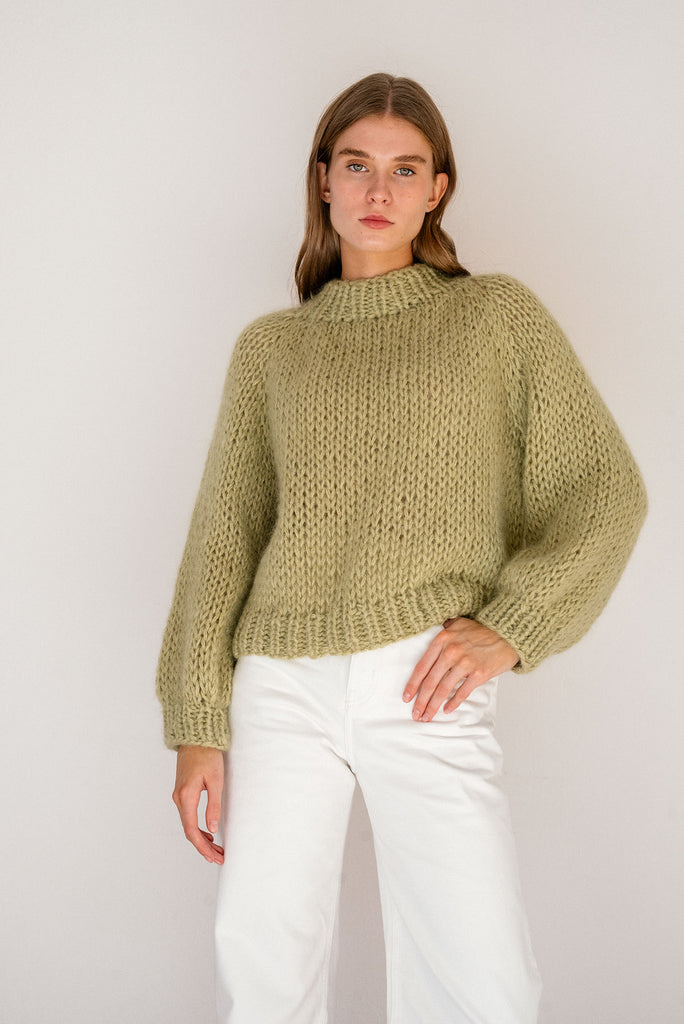Hand knit mohair jumper in pastel green