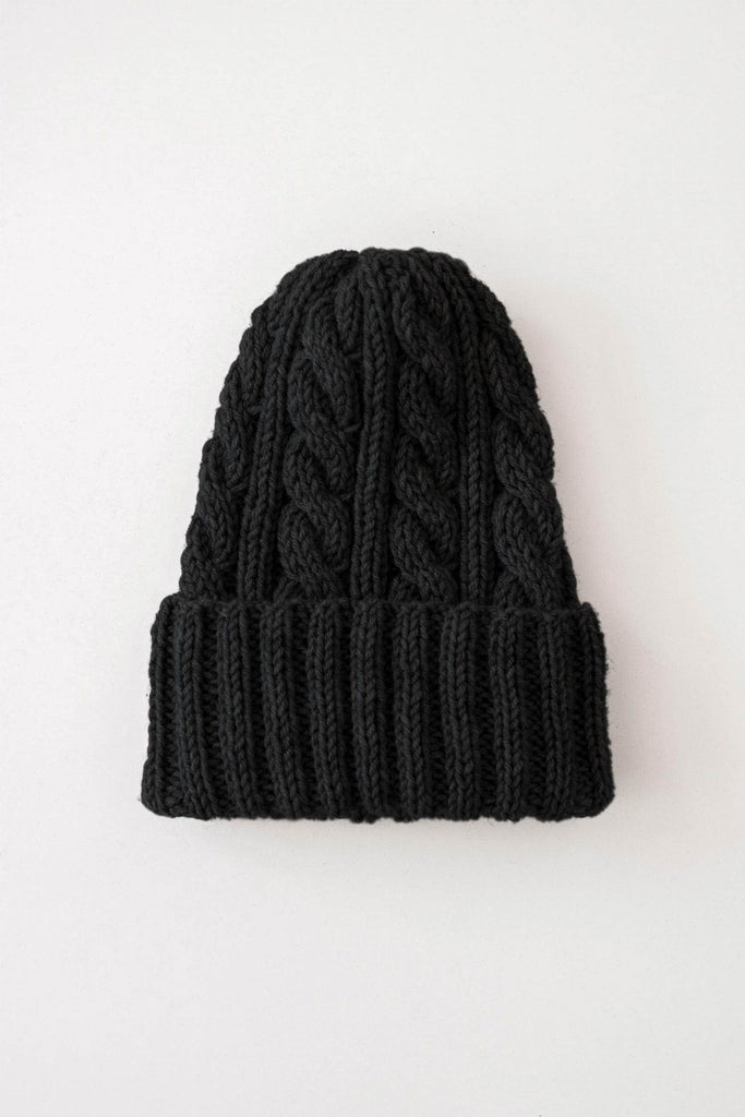 Hand knit wool hat in black