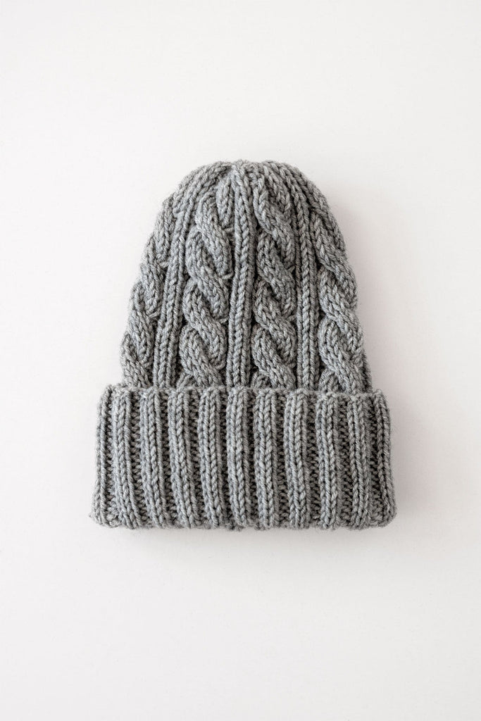 Hand knit wool hat in light grey