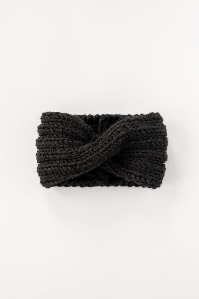 Hand knit wool headband in black