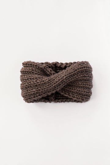 Hand knit wool headband in light brown