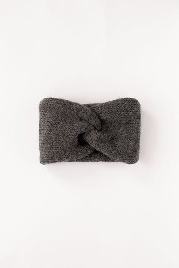 Hand knit wool turban headband in dark grey