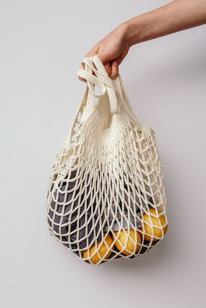 Handmade crochet market bag in off white color