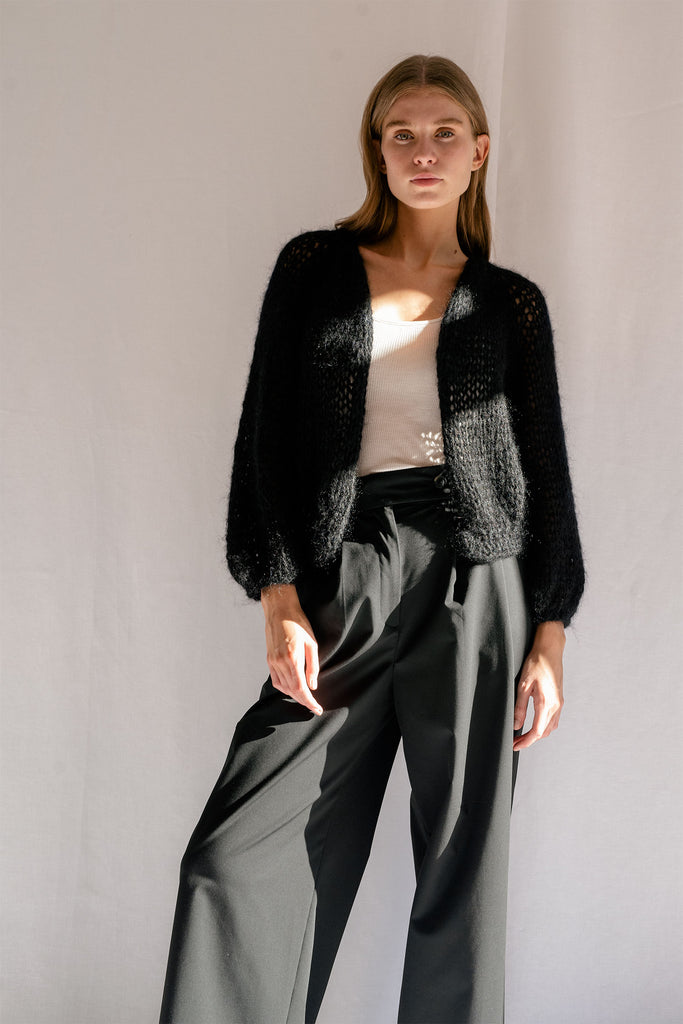 Light mohair cardigan in black night color