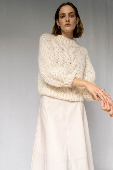 The mohair Chunky Braid Sweater in Cloud