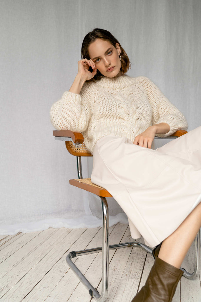 Off white mohair Chunky Braid Sweater