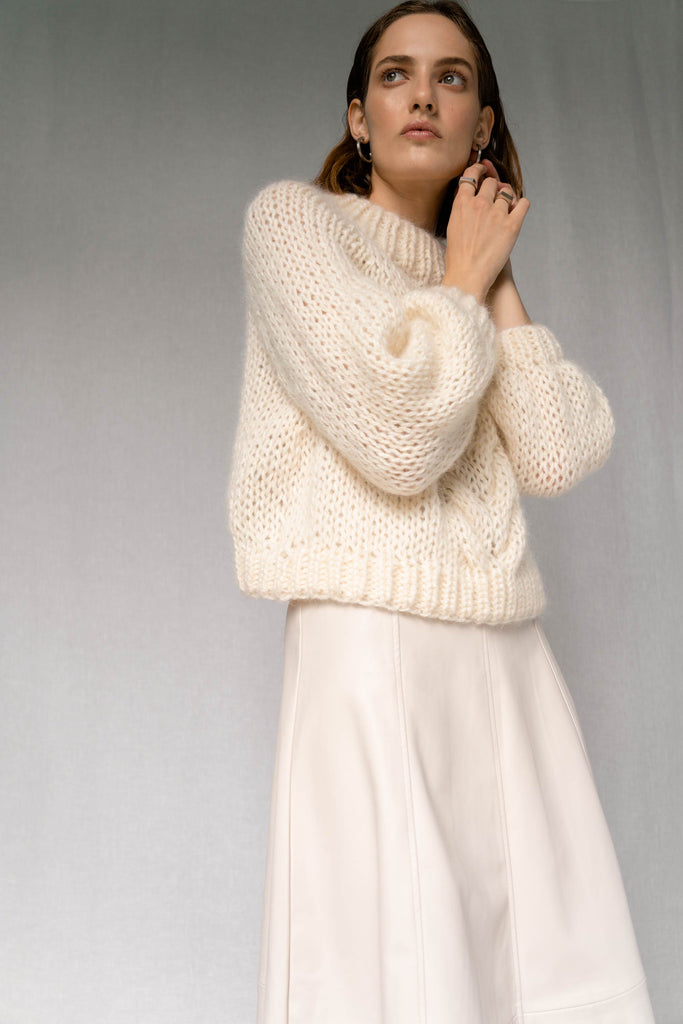 Side view of the Chunky Braid Sweater