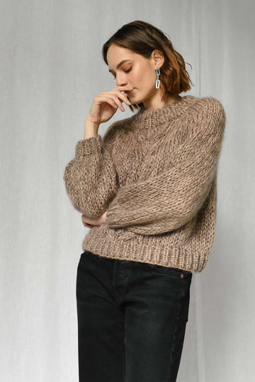 Mohair chunky braid sweater in stone