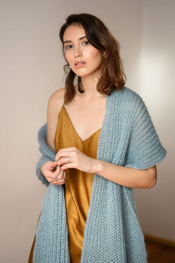 Mohair wrap scarf in ozone pastel blue