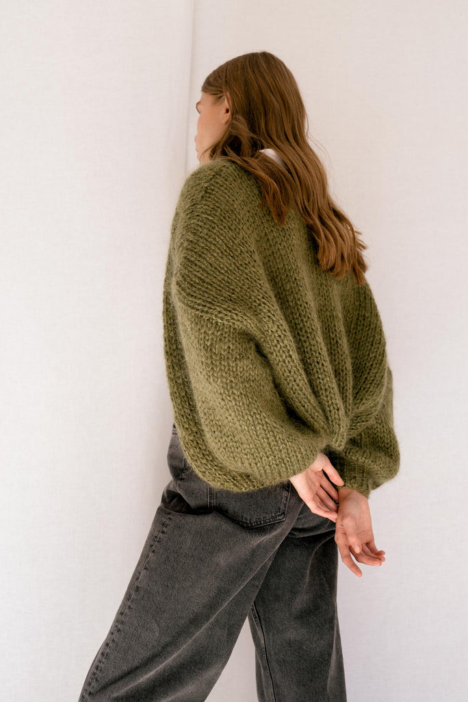 Oversize chunky mohair bomber in moss green
