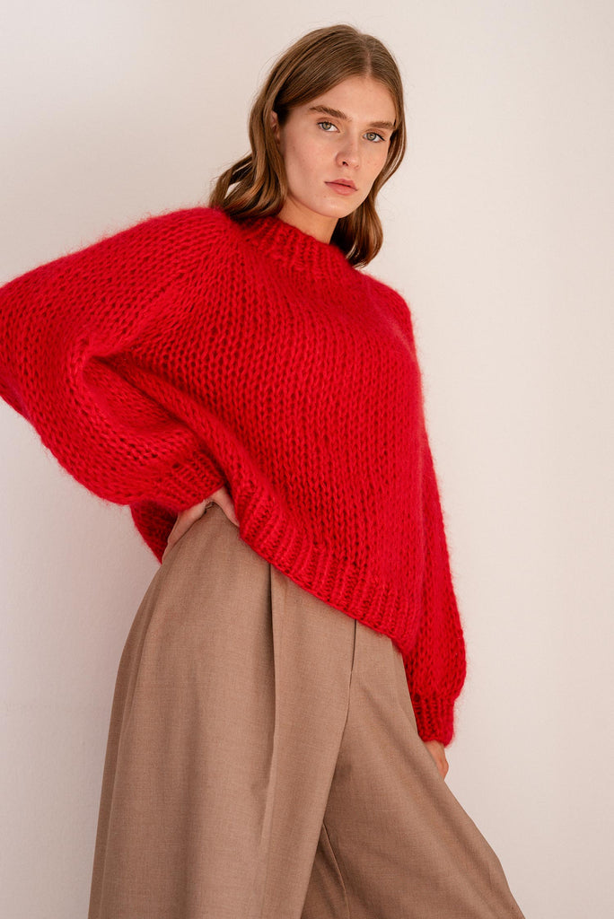 Oversize mohair sweater in red lava