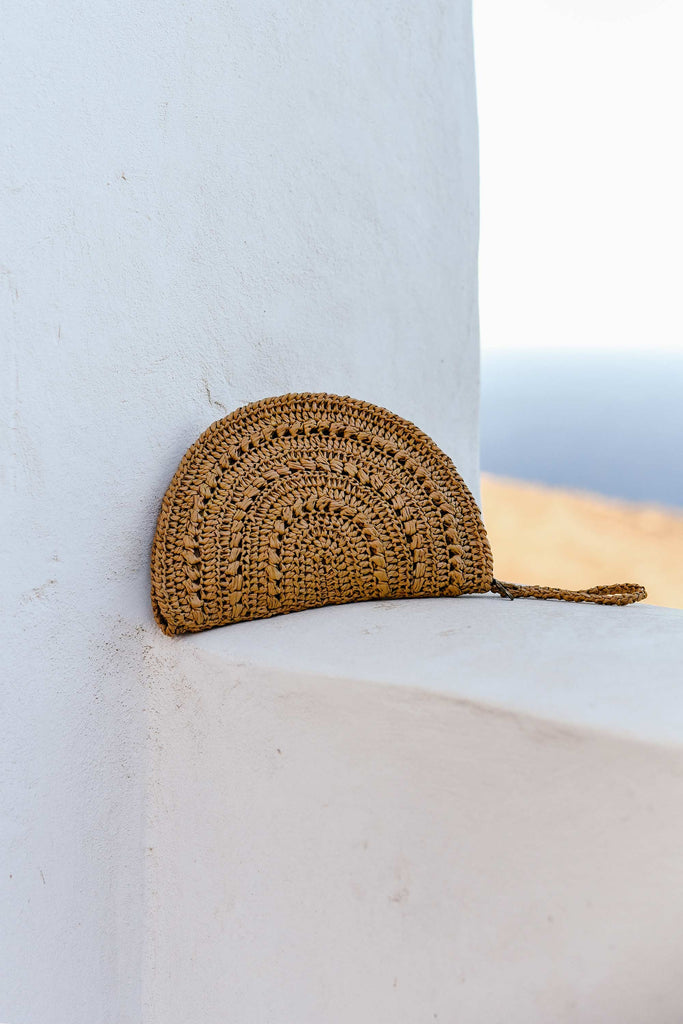 Crochet raffia clutch bag