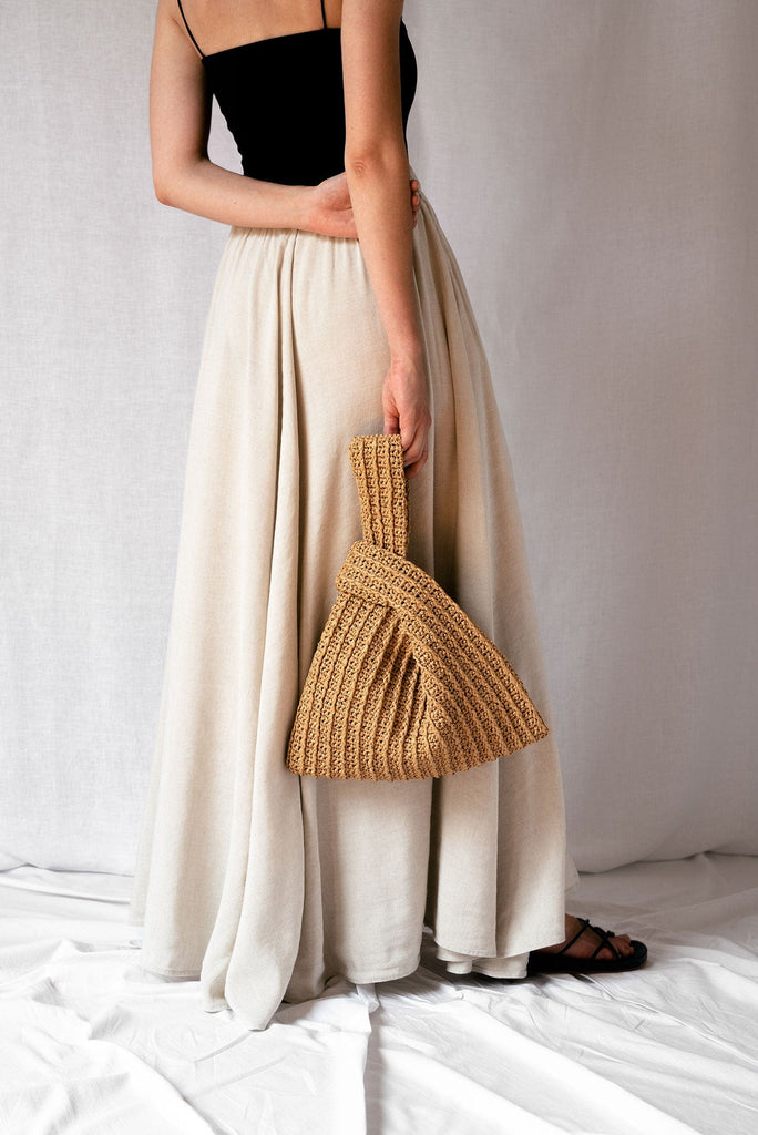 Raffia japanese knot bag in tan