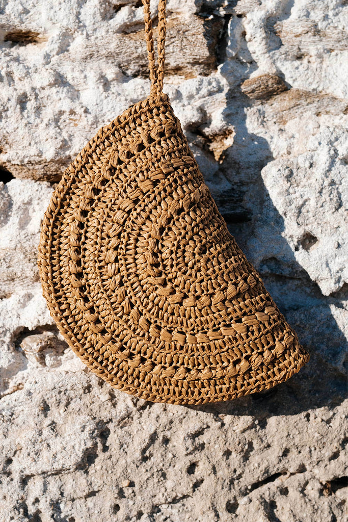 Detail of the raffia moon clutch