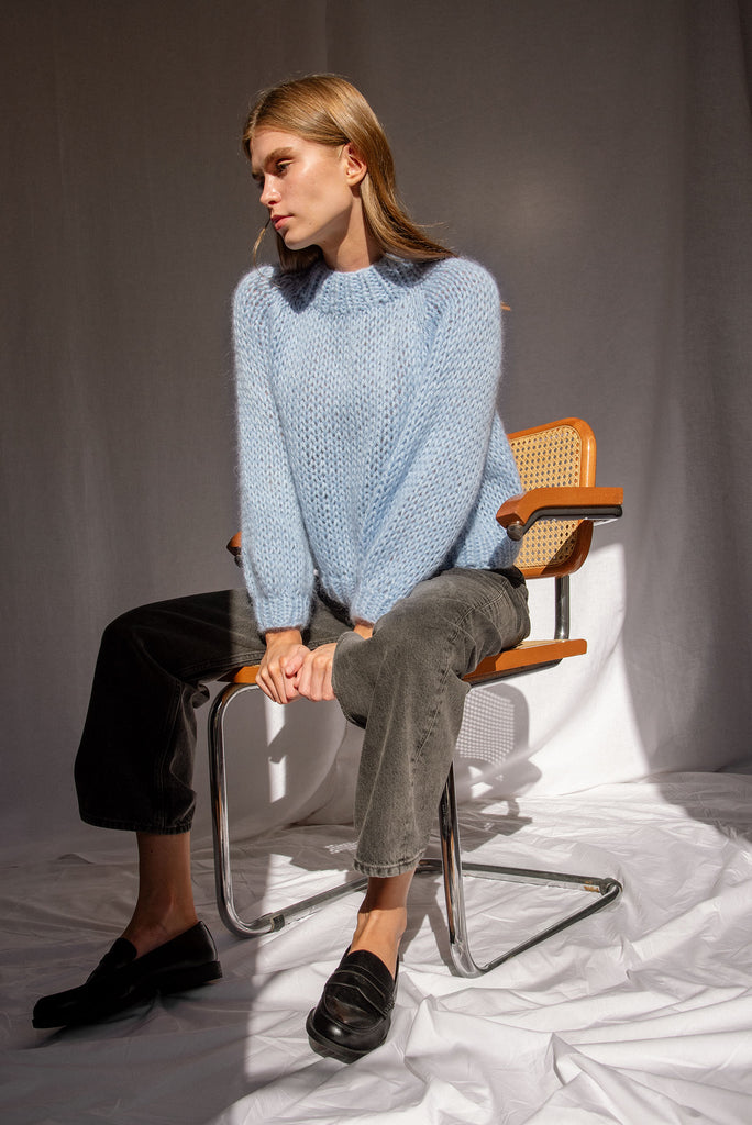 Relaxed mohair sweater in light blue