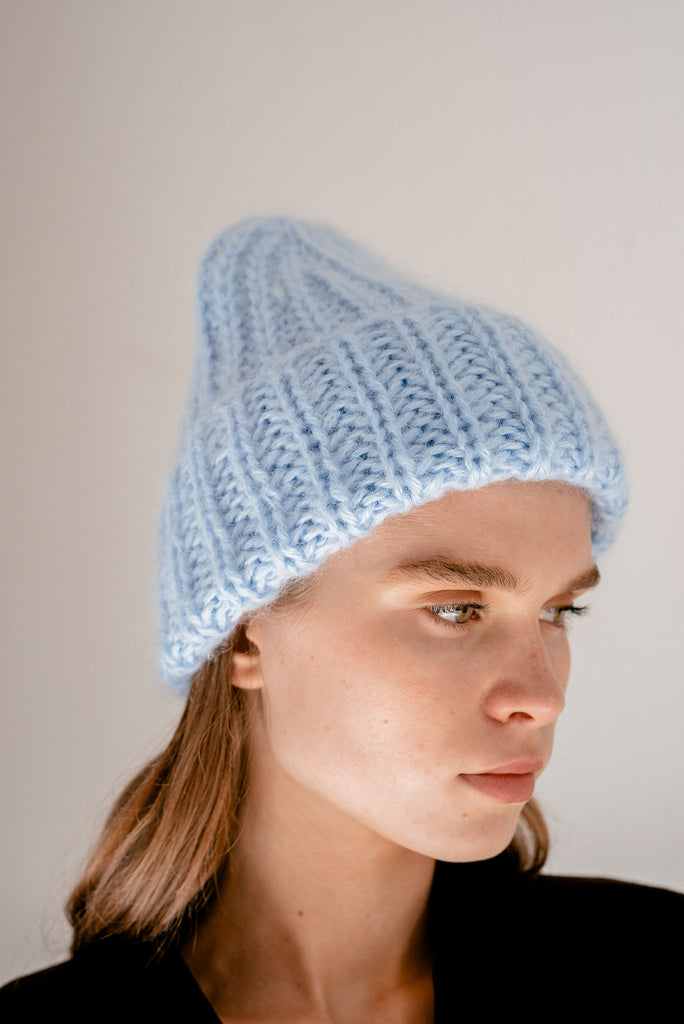 Soft mohair beanie in light blue