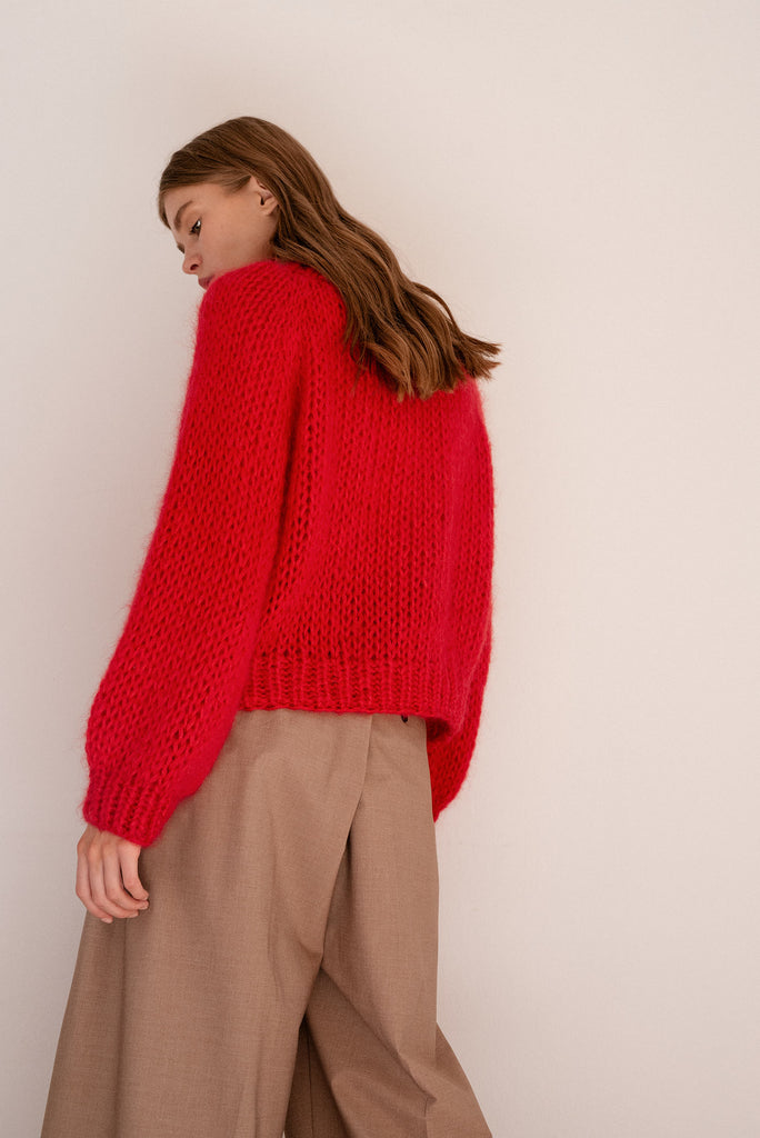 Soft mohair sweater in red color