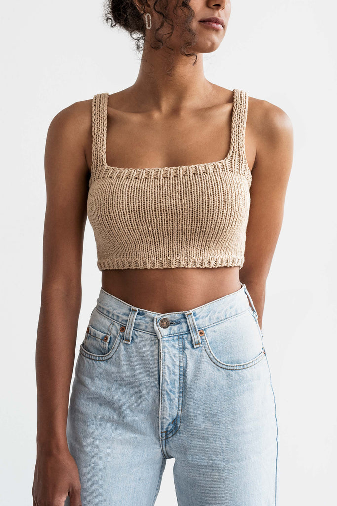 The square neck crop top in light wheat beige color