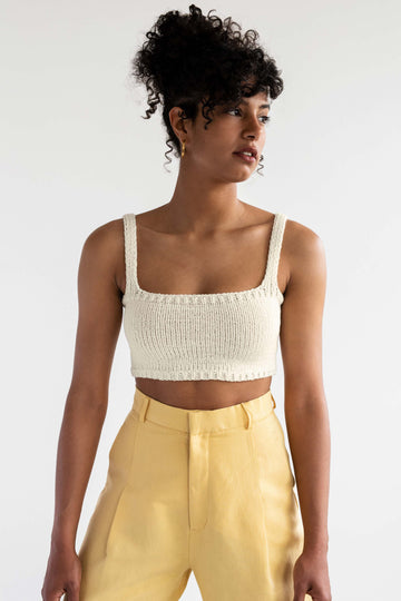 Square Neck Crop Top in Vanilla Scoop - Plexida Knitwear