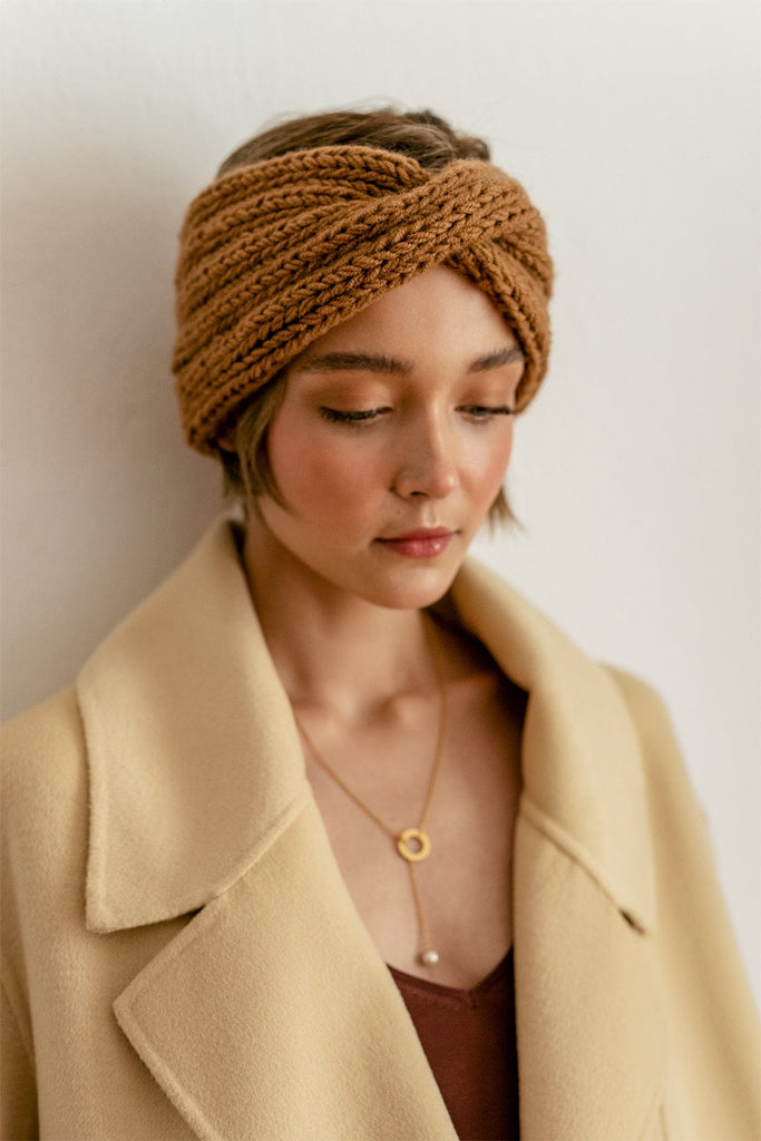 Chunky Rib Turban in Caramel - Plexida Knitwear